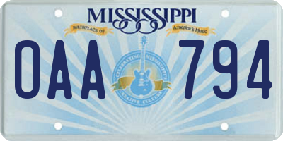 MS license plate OAA794