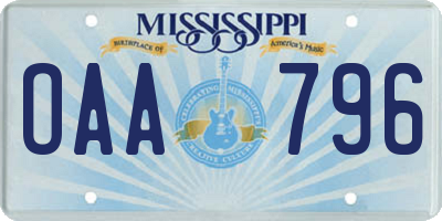 MS license plate OAA796