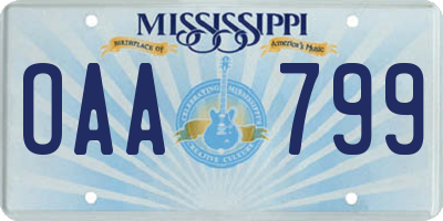 MS license plate OAA799