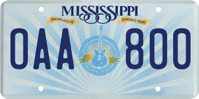 MS license plate OAA800