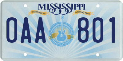 MS license plate OAA801