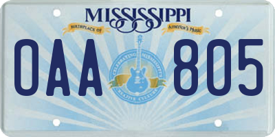 MS license plate OAA805