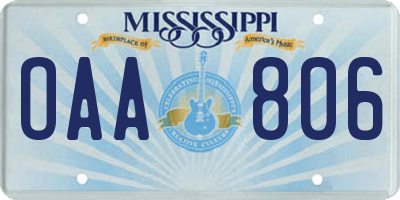 MS license plate OAA806