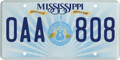 MS license plate OAA808