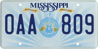 MS license plate OAA809