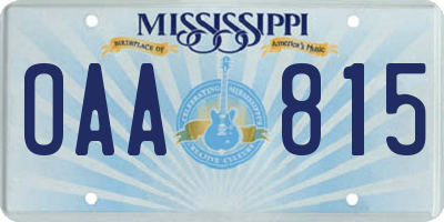MS license plate OAA815