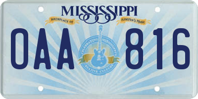 MS license plate OAA816