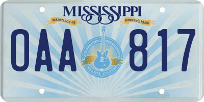 MS license plate OAA817
