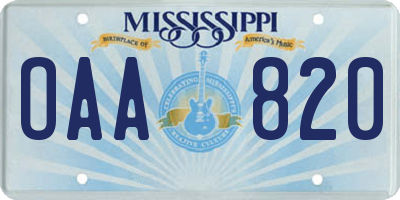 MS license plate OAA820