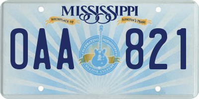 MS license plate OAA821