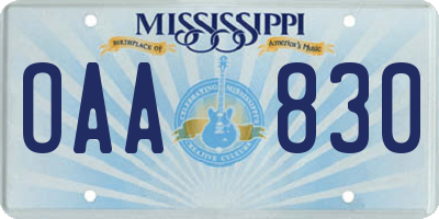 MS license plate OAA830