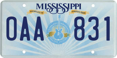 MS license plate OAA831