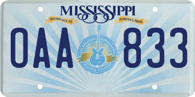 MS license plate OAA833