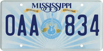 MS license plate OAA834