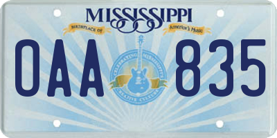 MS license plate OAA835