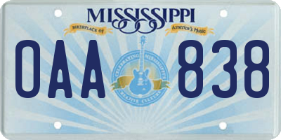 MS license plate OAA838
