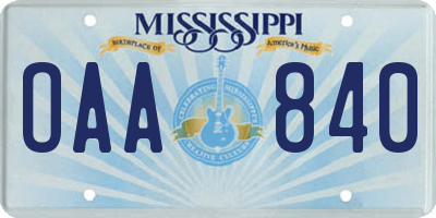 MS license plate OAA840