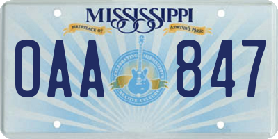 MS license plate OAA847