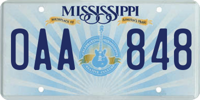MS license plate OAA848