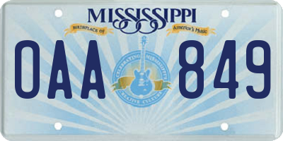 MS license plate OAA849