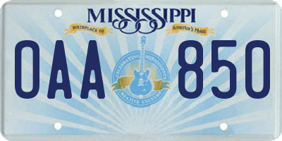 MS license plate OAA850
