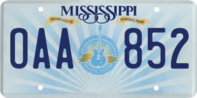 MS license plate OAA852