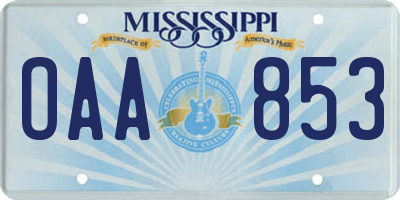 MS license plate OAA853