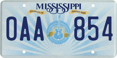 MS license plate OAA854