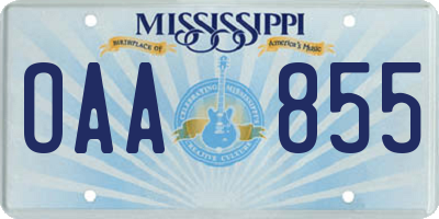 MS license plate OAA855