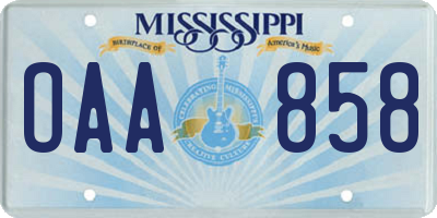 MS license plate OAA858