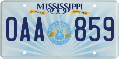 MS license plate OAA859