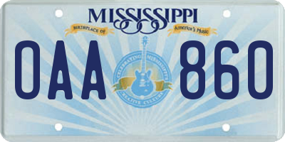 MS license plate OAA860