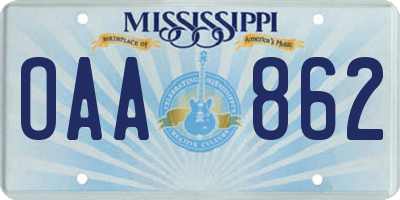MS license plate OAA862