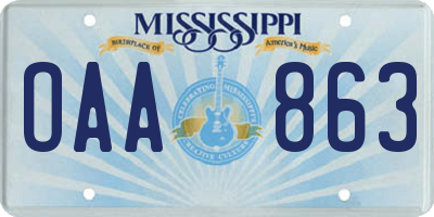 MS license plate OAA863
