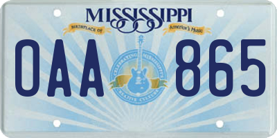 MS license plate OAA865