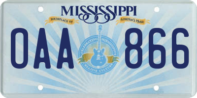 MS license plate OAA866