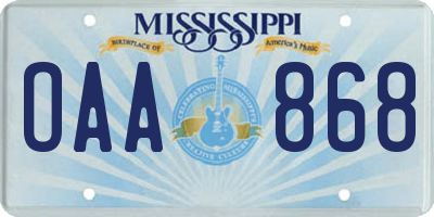 MS license plate OAA868