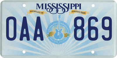 MS license plate OAA869