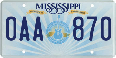 MS license plate OAA870
