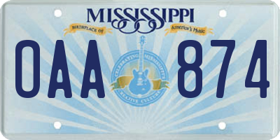 MS license plate OAA874