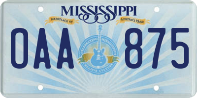 MS license plate OAA875