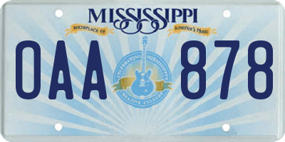 MS license plate OAA878