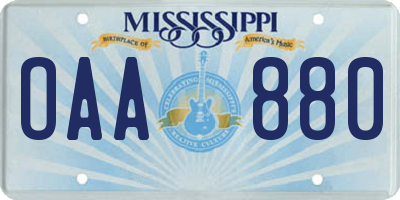 MS license plate OAA880