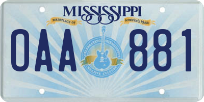 MS license plate OAA881