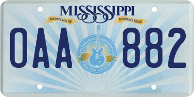 MS license plate OAA882