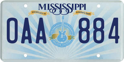 MS license plate OAA884
