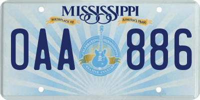 MS license plate OAA886