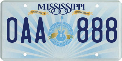 MS license plate OAA888
