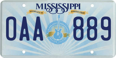 MS license plate OAA889