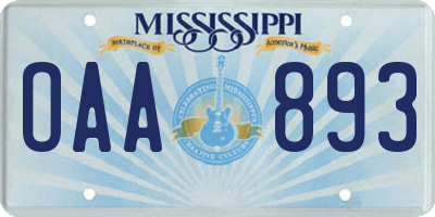 MS license plate OAA893